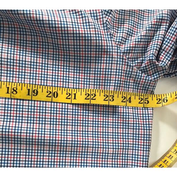 Lands End Checked Shirt Red Blue Men's XL Polyester Button Up Long Sleeve - Picture 6 of 8